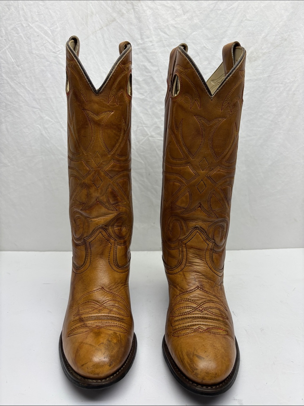 Texas Western Cowboy Boots - Cream Leather, SZ 7.5 M